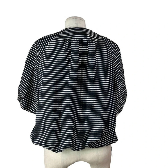 Akris Punto Top Blouse Short Sleeve Cinched Bungee Striped Black Gold Size US 12 - Picture 7 of 11